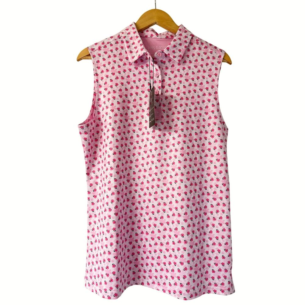 Pins & Aces NWT Women’s Pink Floral Sleeveless Golf Polo Size XL